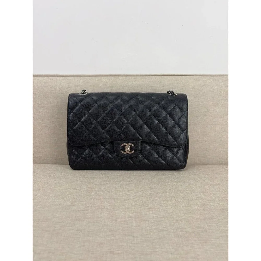 CHANEL Black Caviar Classic Double Flap Jumbo SHW